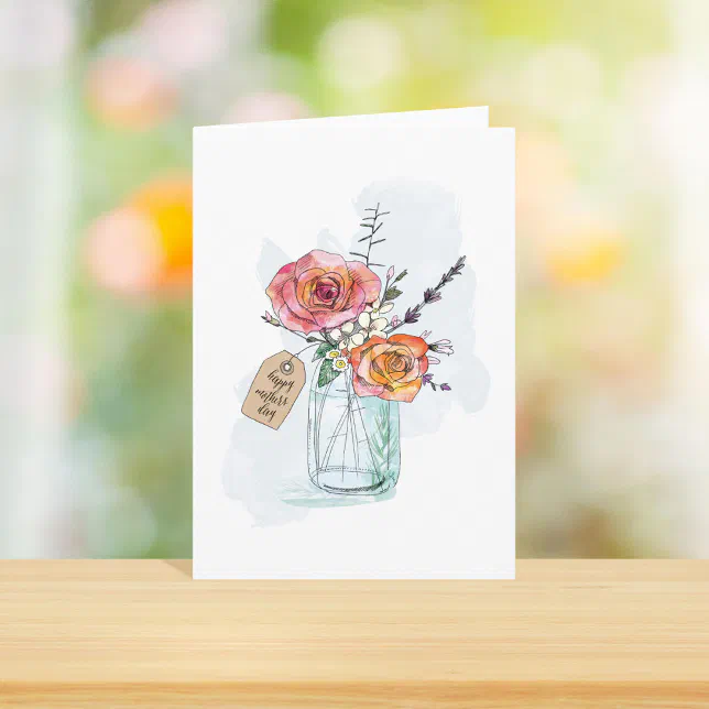 Watercolor Mason Jar Floral Mothers Day Card | Zazzle