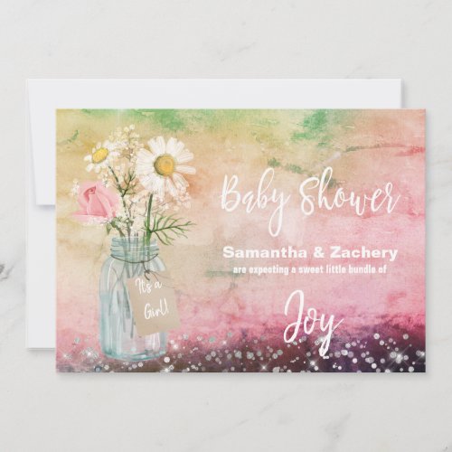 *~* Watercolor Mason Jar Floral Rustic Baby Shower Invitation