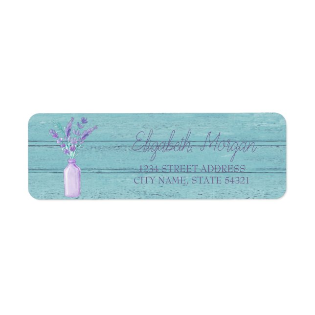 Watercolor Mason Jar Lavander Wood Texture Address Label (Front)