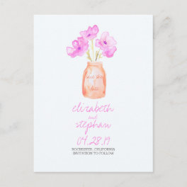 watercolor mason jar purple floral save the date announcement postcard