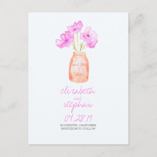 watercolor mason jar purple floral save the date announcement postcard