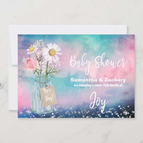  Watercolor Mason Jar Rustic Baby Shower Floral Invitation