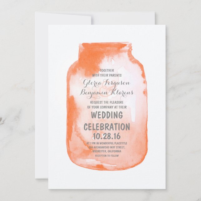 watercolor mason jar rustic wedding invitations (Front)