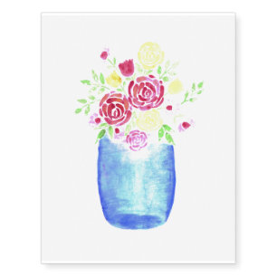 watercolor mason jar with red and yellow roses temporary tattoos