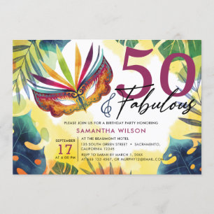 Watercolor Masquerade 50th Birthday Party Invitation