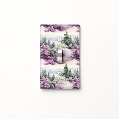 Watercolor Mauve and Dark Green Trees Pattern Light Switch Cover
