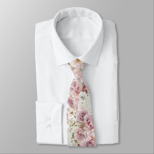 Watercolor Mauve and Pink Flowers Neck Tie