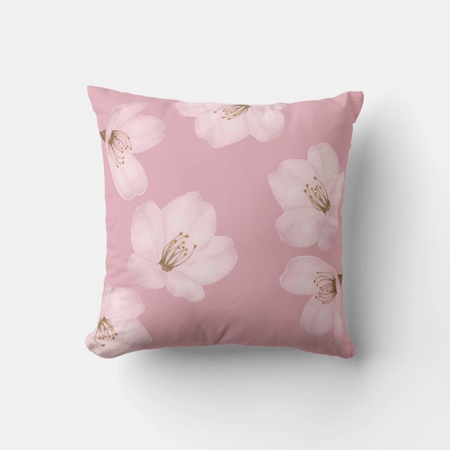 Watercolor Mauve Cherry Blossom Sakura Pillow (Front)