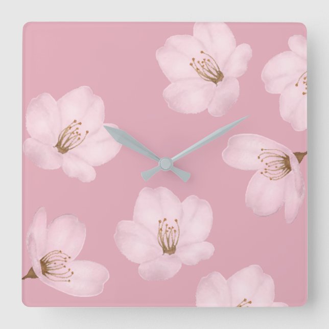 Watercolor Mauve Cherry Blossom Wall Clock (Front)