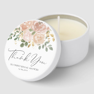 Watercolor Mauve Flowers Bridal Shower Thank You Mini Candle Favors