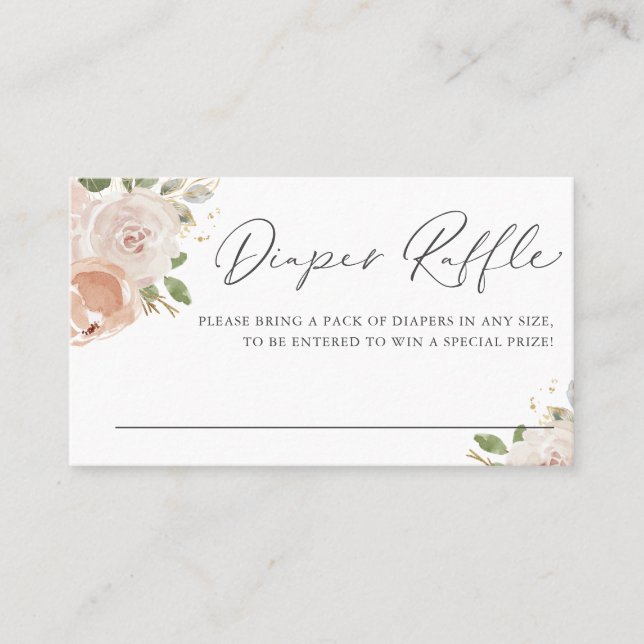 Watercolor Mauve Peach Flowers Diaper Raffle Card (Front)
