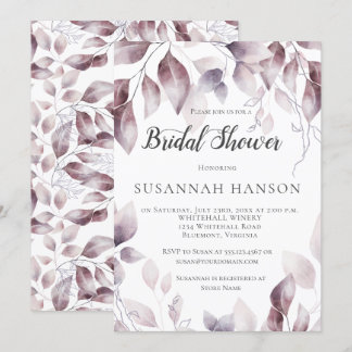 Watercolor Mauve Pink Leaves Bridal Shower Invitation