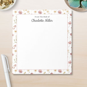Watercolor Mauve White Floral Pattern Personalized Notepad