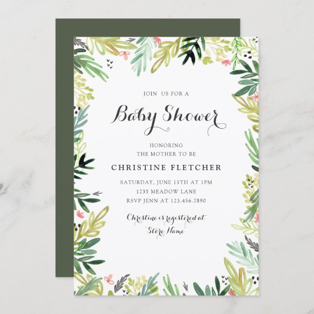Watercolor Meadow Baby Shower Invitation (Front/Back)