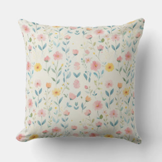 watercolor meadow bloom throw pillow