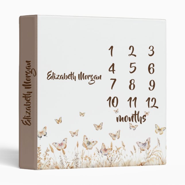 Watercolor Meadow Butterflies  3 Ring Binder (Front/Spine)