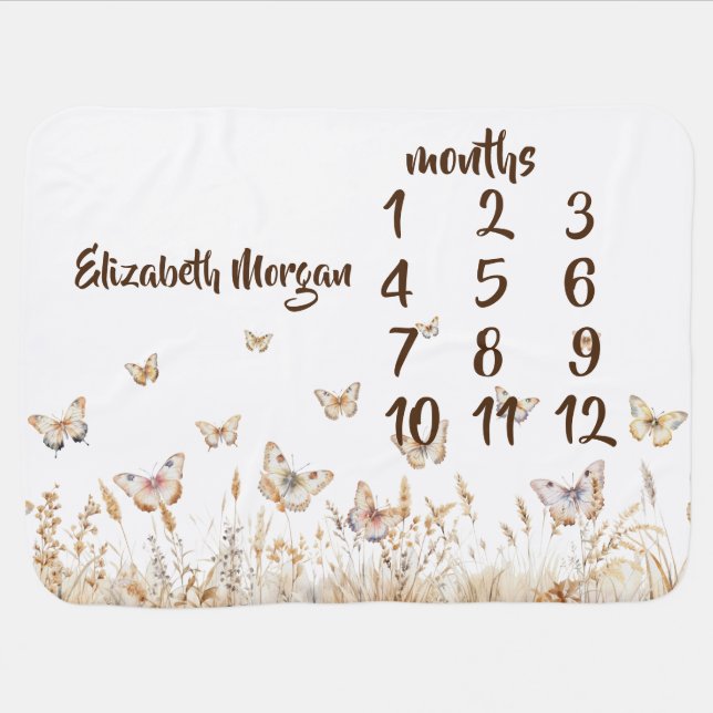 Watercolor Meadow Butterflies  Baby Blanket (Horizontal)
