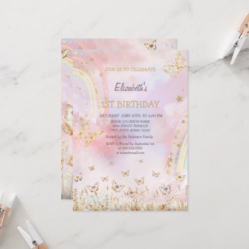 Watercolor Meadow Butterflies Birthday  Invitation