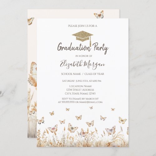 Watercolor Meadow Butterflies Graduation  Invitation
