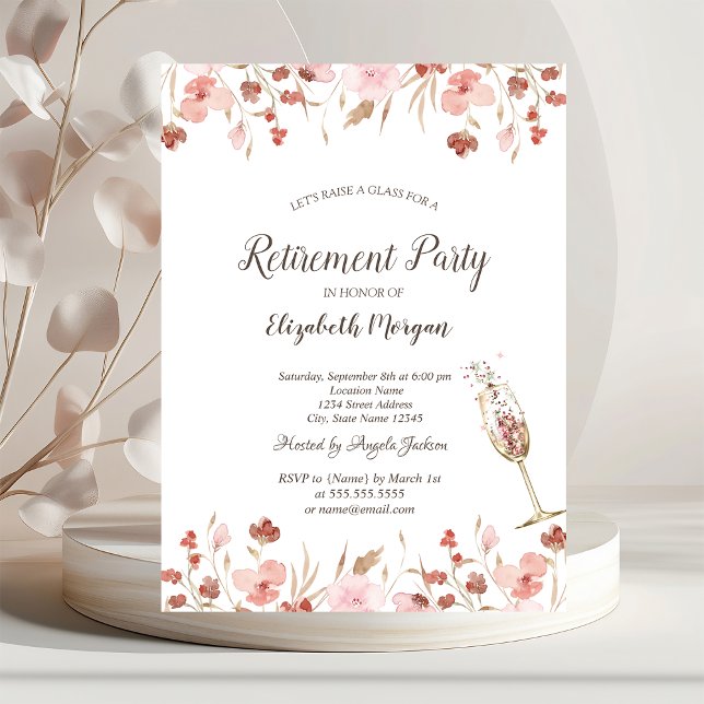 Watercolor Meadow Champagne Glass Retirement  Invitation (Creator Uploaded)