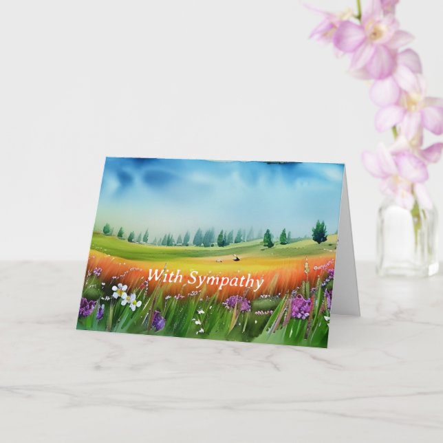 Watercolor Meadow Customizable Sympathy Card (Orchid)
