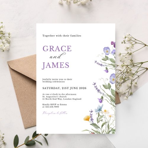 Watercolor Meadow Floral Wedding Invitation