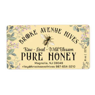 Watercolor Meadow Flowers and Honeybee Honey Label