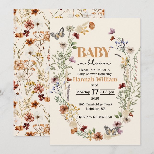 Watercolor Meadow Flowers Baby Shower Invitation (Front/Back)