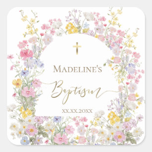 watercolor meadow flowers Baptism Square Sticker