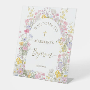 watercolor meadow flowers Baptism welcome Pedestal Sign
