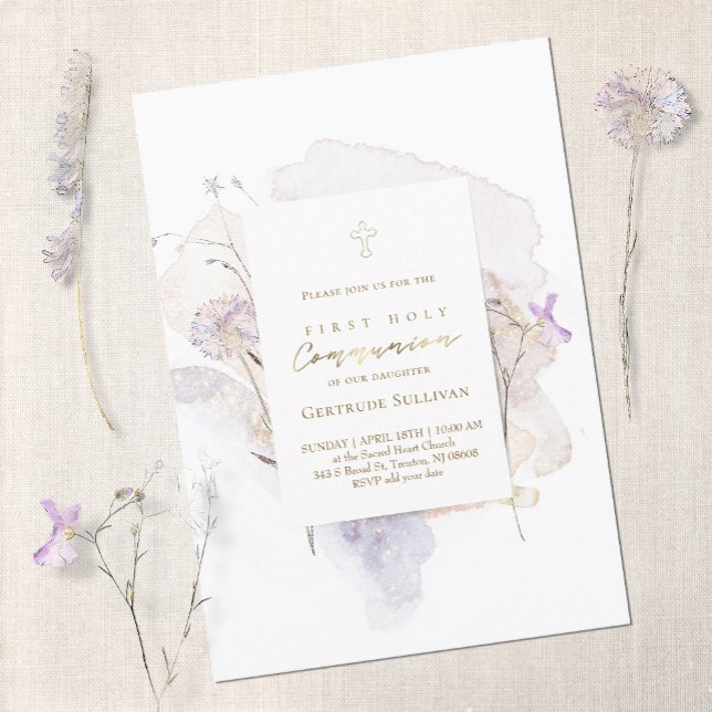 watercolor meadow flowers First Holy Communion Invitation (Creator Uploaded)