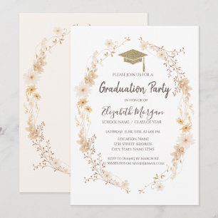 Watercolor Meadow Flowers Glitter Cap Graduation  Invitation