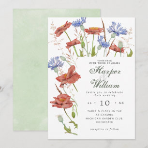 Watercolor meadow flowers grass wedding invitation