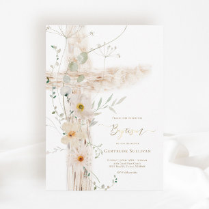 watercolor meadow flowers Holy Cross Baptism Invitation