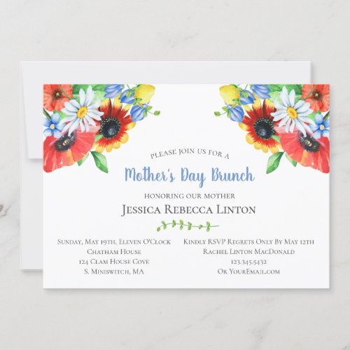 Watercolor Meadow Flowers Mothers Day Brunch Invitation