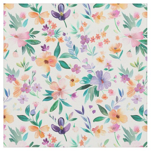 Watercolor Meadow Flowers Pattern Fabric
