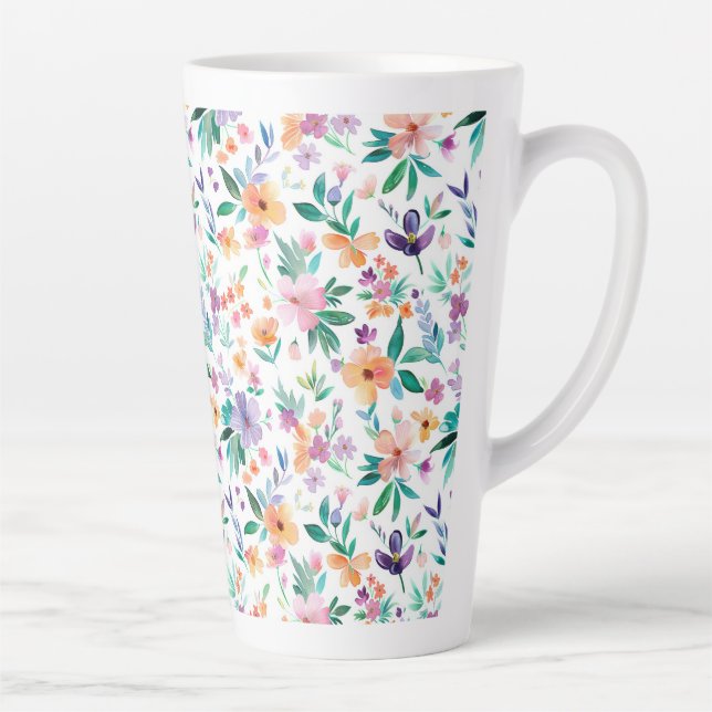 Watercolor Meadow Flowers Pattern Latte Mug (Right)