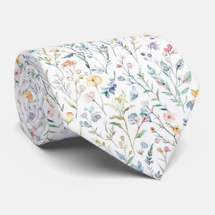 Watercolor Meadow Flowers Pattern Neck Tie