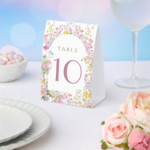  watercolor meadow flowers table number paper table tent 
