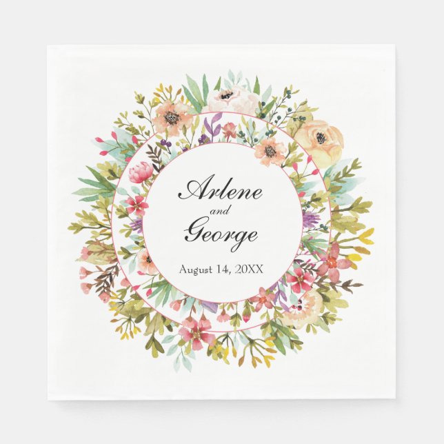 Watercolor Meadow Flowers Wedding Napkins (Front)