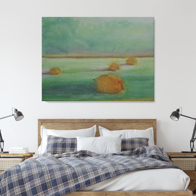 Watercolor meadow landscape misty morning canvas print (Insitu(Bedroom))