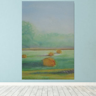 Watercolor meadow landscape misty morning canvas print