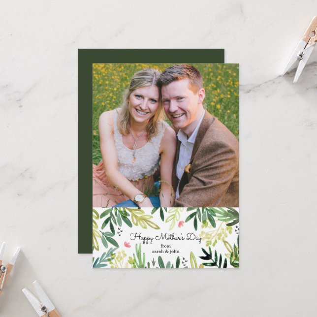 Watercolor Meadow Mother's Day Photo Card (Front/Back In Situ)
