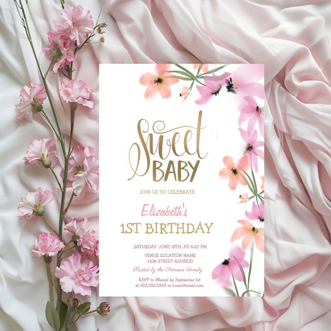 Watercolor Meadow Pink Boho Flowers Birthday  Invitation (Creator Uploaded)