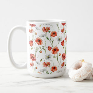 Watercolor Meadow Poppies And White Wildflowers Coffee Mug