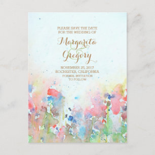 watercolor meadow save the date postcards