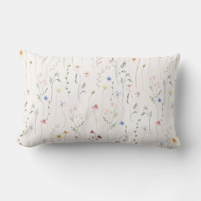 Watercolor meadow, summer pattern lumbar pillow. pillow (Front)