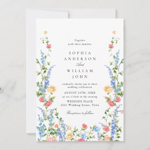 Watercolor Meadow Wildflower Bohemian Wedding Invitation