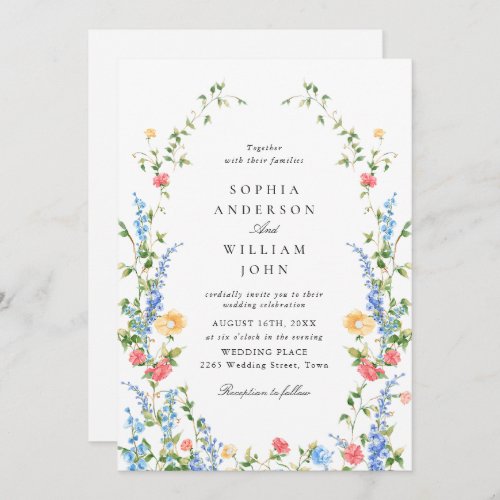 Watercolor Meadow Wildflower Bohemian Wedding Invitation