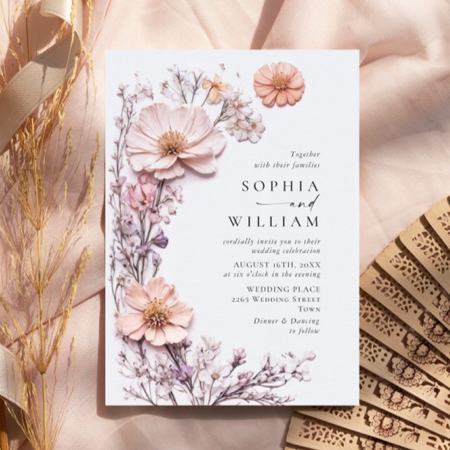 Watercolor Meadow Wildflower Bohemian Wedding Invitation (Creator Uploaded)